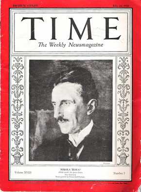 Time magazine honoring Tesla's 75th birthday.