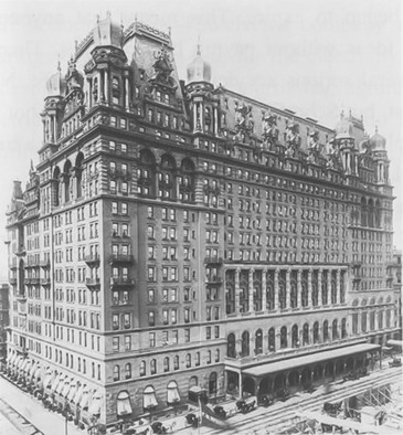 The world famous Waldorf-Astoria hotel in New York from around the time Tesla stayed there.