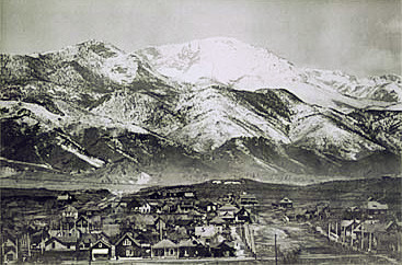 Colorado Springs, Colorado with Pikes Peak in the background.