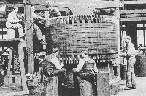 A Westinghouse-Tesla Niagara generator under construction in Pittsburg.