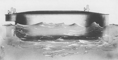 An illustration of the submersible Tesla boat in water.
